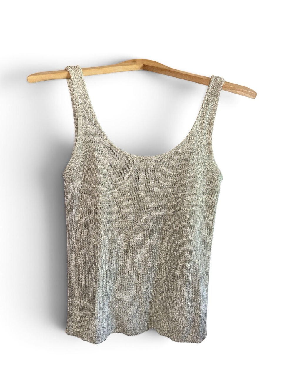 Vintage Linda Allard Ellen Tracy Metallic Neutral Knit Tank Mesh Shimmer Blouse